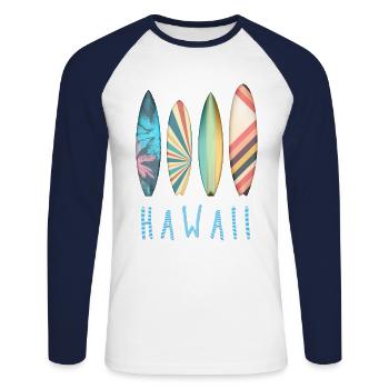 Hawaii Surfing Paradise Surfboards - Unisex Long Sleeve Baseball T-Shirt - white/navy - Front - Nik (191cm)