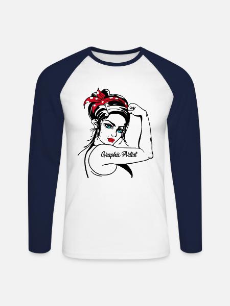 Graphiste Rosie The Riveter - T-shirt baseball manches longues Homme - blanc/marine