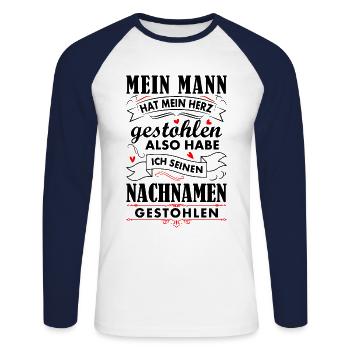 Hochzeit Mein Mann Hat Mein Herz Gestohlen Verlobu - Unisex Baseballshirt langarm - Weiß/Navy - Vorne - Nik (191cm)