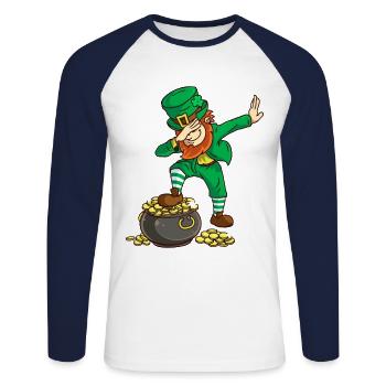 St Patricks Day Dabbing Leprechaun - T-shirt baseball manches longues Homme - blanc/marine - Devant - Nik (191cm)