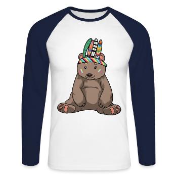 Ours ours Grizzly Indien Chef enfant - T-shirt baseball manches longues Homme - blanc/marine - Devant - Nik (191cm)