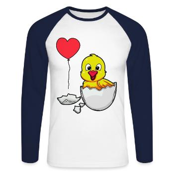 Coquille d’œuf Poussin Pâques Naissance Bébé Enfants Oeuf - T-shirt baseball manches longues Homme - blanc/marine - Devant - Nik (191cm)