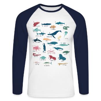 Marine animals alphabet marine biology - Unisex Long Sleeve Baseball T-Shirt - white/navy - Front - Nik (191cm)