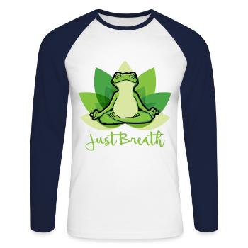 Yoga Frosch Pilates Meditation Just Breath Shirt - Unisex Baseballshirt langarm - Weiß/Navy - Vorne - Nik (191cm)