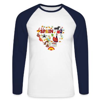 Espagne Cadeaux espagnols - T-shirt baseball manches longues Homme - blanc/marine - Devant - Nik (191cm)