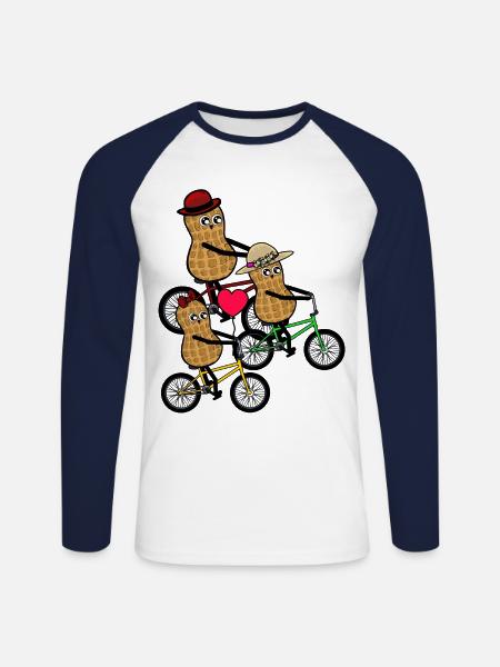 Familie-uitje Kids Peanut Riding a Bike - Mannen baseballshirt lange mouw - wit/navy