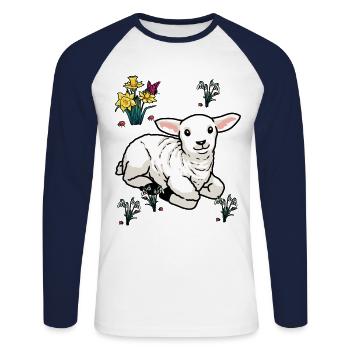 Joyeuse Pâques Nature Printemps Agneau mouton mouton mouton - T-shirt baseball manches longues Homme - blanc/marine - Devant - Nik (191cm)