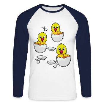 Oeufs poussins de Pâques poules ferme oeuf - T-shirt baseball manches longues Homme - blanc/marine - Devant - Nik (191cm)