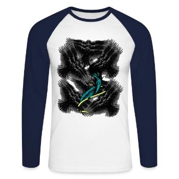 Plumes ailes mort Corbeaux Au-delà de la tristesse - T-shirt baseball manches longues Homme - blanc/marine - Devant - Nik (191cm)