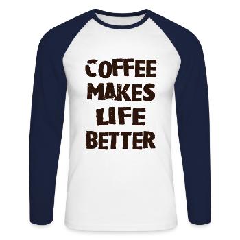 Coffee life - T-shirt baseball manches longues Homme - blanc/marine - Devant - Nik (191cm)