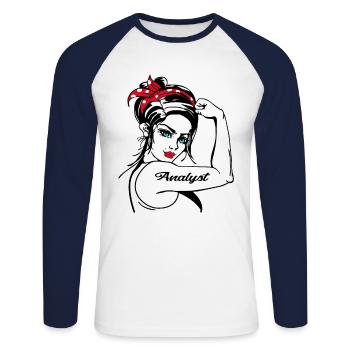 Analyst Rosie The Riveter - Unisex Long Sleeve Baseball T-Shirt - white/navy - Front - Nik (191cm)