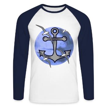 Albatrosses Seagulls Anchor Seafaring Maritim Seagull - Unisex Long Sleeve Baseball T-Shirt - white/navy - Front - Nik (191cm)