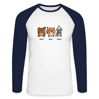 Dog Cat Mouse - Unisex Long Sleeve Baseball T-Shirt - white/navy - Front - Nik (191cm)