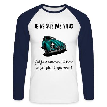 Je ne suis pas vieux - T-shirt baseball manches longues Homme - blanc/marine - Devant - Nik (191cm)
