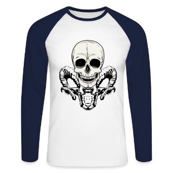 Horreur diable démon crânes Halloween - T-shirt baseball manches longues Homme - blanc/marine - Devant - Nik (191cm)