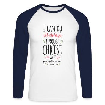 Christlicher Bibelvers Religion Blume - Unisex Baseballshirt langarm - Weiß/Navy - Vorne - Nik (191cm)