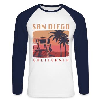 San Diego California Surfing - Unisex Long Sleeve Baseball T-Shirt - white/navy - Front - Nik (191cm)