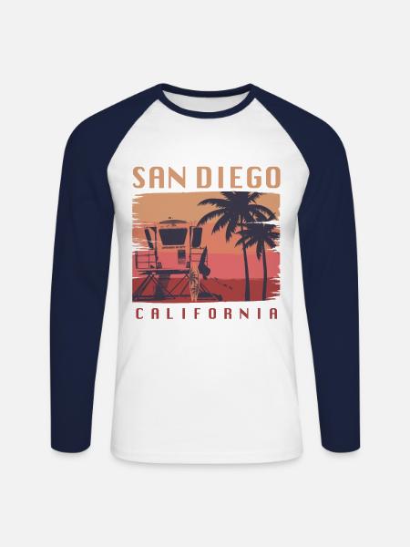 San Diego California Surfing - Unisex Long Sleeve Baseball T-Shirt - white/navy