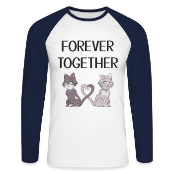 chats amoureux - T-shirt baseball manches longues Homme - blanc/marine - Devant - Nik (191cm)