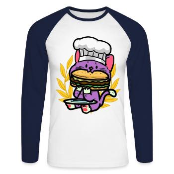 Cats, Child, Burger, Snacking, Hunger, Fast Food, Kid - Unisex Long Sleeve Baseball T-Shirt - white/navy - Front - Nik (191cm)