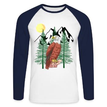 Forêt, Aigles, Faune, Faune, Environnement, Nature, États-Unis, Montagne - T-shirt baseball manches longues Homme - blanc/marine - Devant - Nik (191cm)