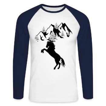 Wild Wildpferde Hengst Pferd Reiter - Unisex Baseballshirt langarm - Weiß/Navy - Vorne - Nik (191cm)