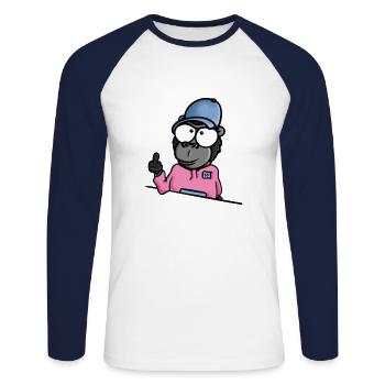 Le gorille montre un majeur - T-shirt baseball manches longues Homme - blanc/marine - Devant - Nik (191cm)
