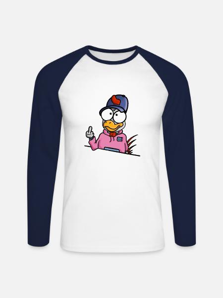 Chicken shows middle finger - Unisex Long Sleeve Baseball T-Shirt - white/navy