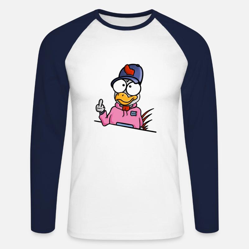 Huhn zeigt Mittelfinger - Unisex Baseballshirt langarm - Weiß/Navy