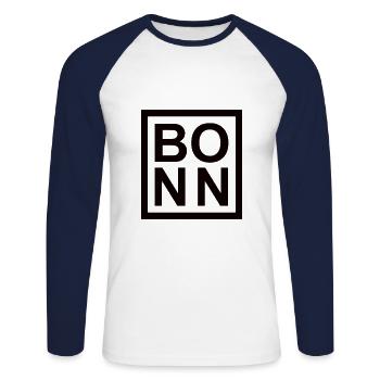 Bonn - Unisex Baseballshirt langarm - Weiß/Navy - Vorne - Nik (191cm)