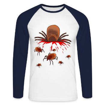 Tiques Vermine sauvage Ravageur Phobie des ravageurs Dégoût - T-shirt baseball manches longues Homme - blanc/marine - Devant - Nik (191cm)