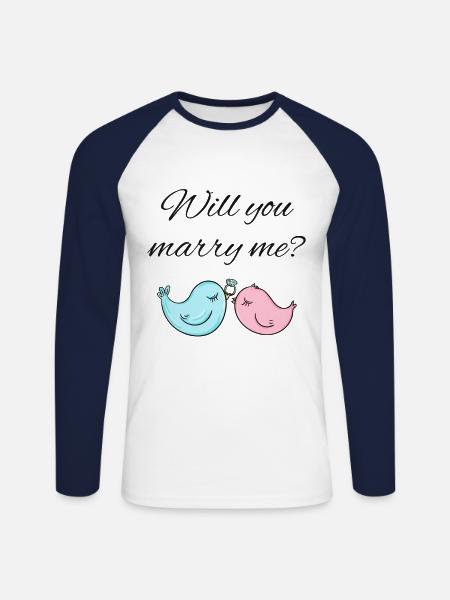 Wedding proposal - Unisex Long Sleeve Baseball T-Shirt - white/navy