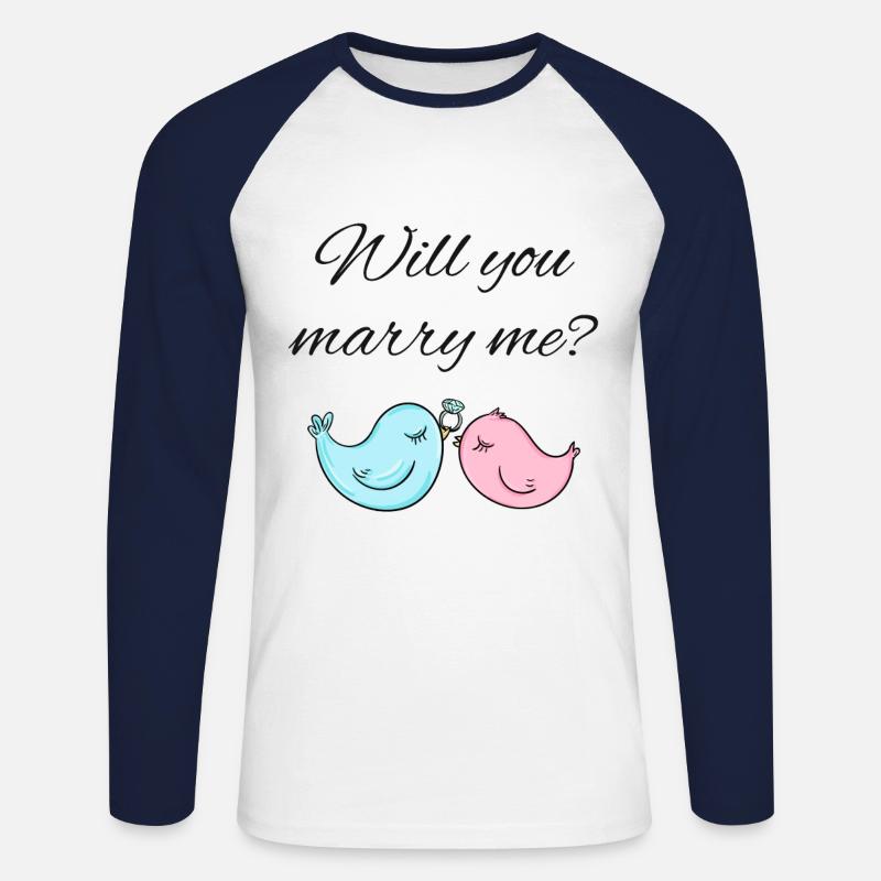 Hochzeitsantrag - Unisex Baseballshirt langarm - Weiß/Navy