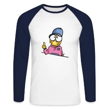 Canard avec un majeur cap - T-shirt baseball manches longues Homme - blanc/marine - Devant - Nik (191cm)