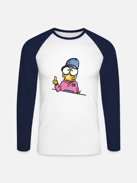 Duck with cap middle finger - Unisex Long Sleeve Baseball T-Shirt - white/navy