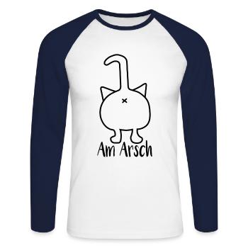 Chat par derrière - T-shirt baseball manches longues Homme - blanc/marine - Devant - Nik (191cm)