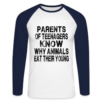 Teenage parents - Unisex Long Sleeve Baseball T-Shirt - white/navy - Front - Nik (191cm)