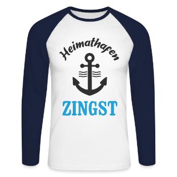 Ostsee Heimathafen Zingst Anker Urlaub Strand Meer - Unisex Baseballshirt langarm - Weiß/Navy - Vorne - Nik (191cm)