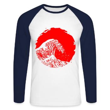 Japanische Kunst die große Welle Design Geschenk - Unisex Baseballshirt langarm - Weiß/Navy - Vorne - Nik (191cm)