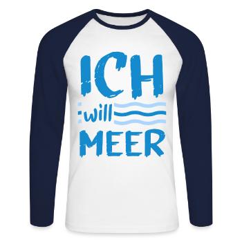 Strand Ich Will Meer Urlaub Nordsee Küste Ostsee L - Unisex Baseballshirt langarm - Weiß/Navy - Vorne - Nik (191cm)