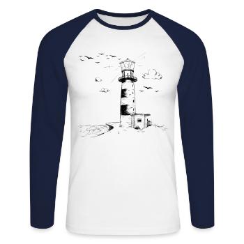 Lighthouse Seagull Sea North Sea Coast Holiday St - Unisex Long Sleeve Baseball T-Shirt - white/navy - Front - Nik (191cm)