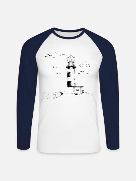 Leuchtturm Möwe Meer Norden Ostsee Küste Urlaub St - Unisex Baseballshirt langarm - Weiß/Navy