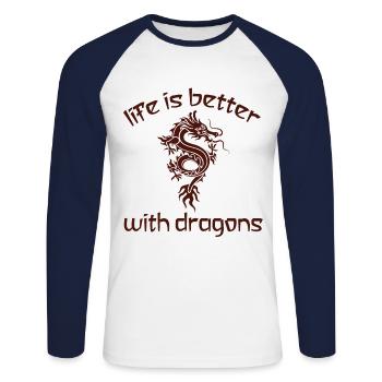 Dragon Dragon - T-shirt baseball manches longues Homme - blanc/marine - Devant - Nik (191cm)