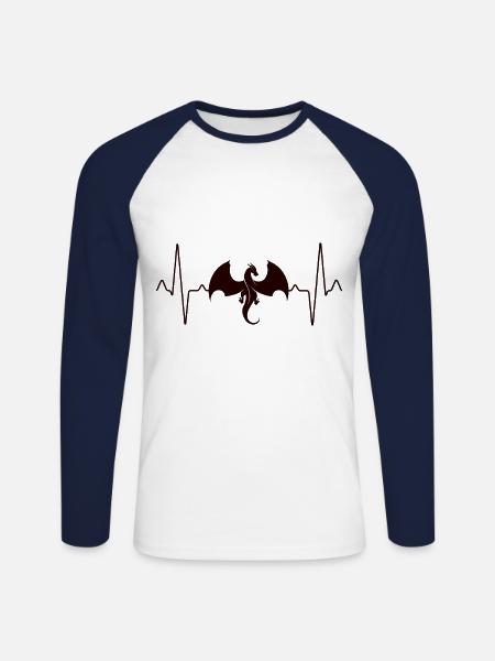 Dragon Heartbeat - Unisex Long Sleeve Baseball T-Shirt - white/navy