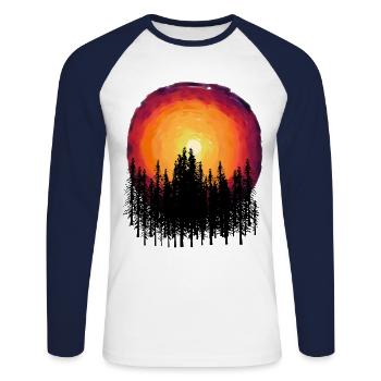 Wald Natur Flora Botanisch Sonnenuntergang Bäume - Unisex Baseballshirt langarm - Weiß/Navy - Vorne - Nik (191cm)