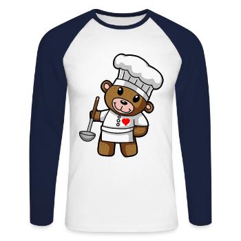 Teddybär Koch Kochmütze Kelle Suppen Küche - Unisex Baseballshirt langarm - Weiß/Navy - Vorne - Nik (191cm)