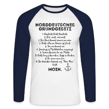 Norddeutsches Grundgesetz Nordsee Moin Urlaub Plat - Unisex Baseballshirt langarm - Weiß/Navy - Vorne - Nik (191cm)
