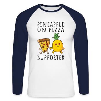 Pizza Hawaï Ananas Pizza Manger - T-shirt baseball manches longues Homme - blanc/marine - Devant - Nik (191cm)