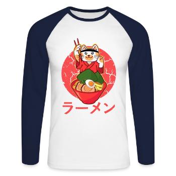 L’amant officiel ramen - T-shirt baseball manches longues Homme - blanc/marine - Devant - Nik (191cm)