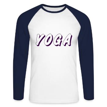 Yoga - T-shirt baseball manches longues Homme - blanc/marine - Devant - Nik (191cm)